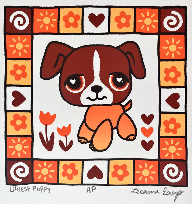 littlest puppy serigraph, 8x8 (2025) (Contribution to a "Littlest Pet Shop" Themed Print Exchange)