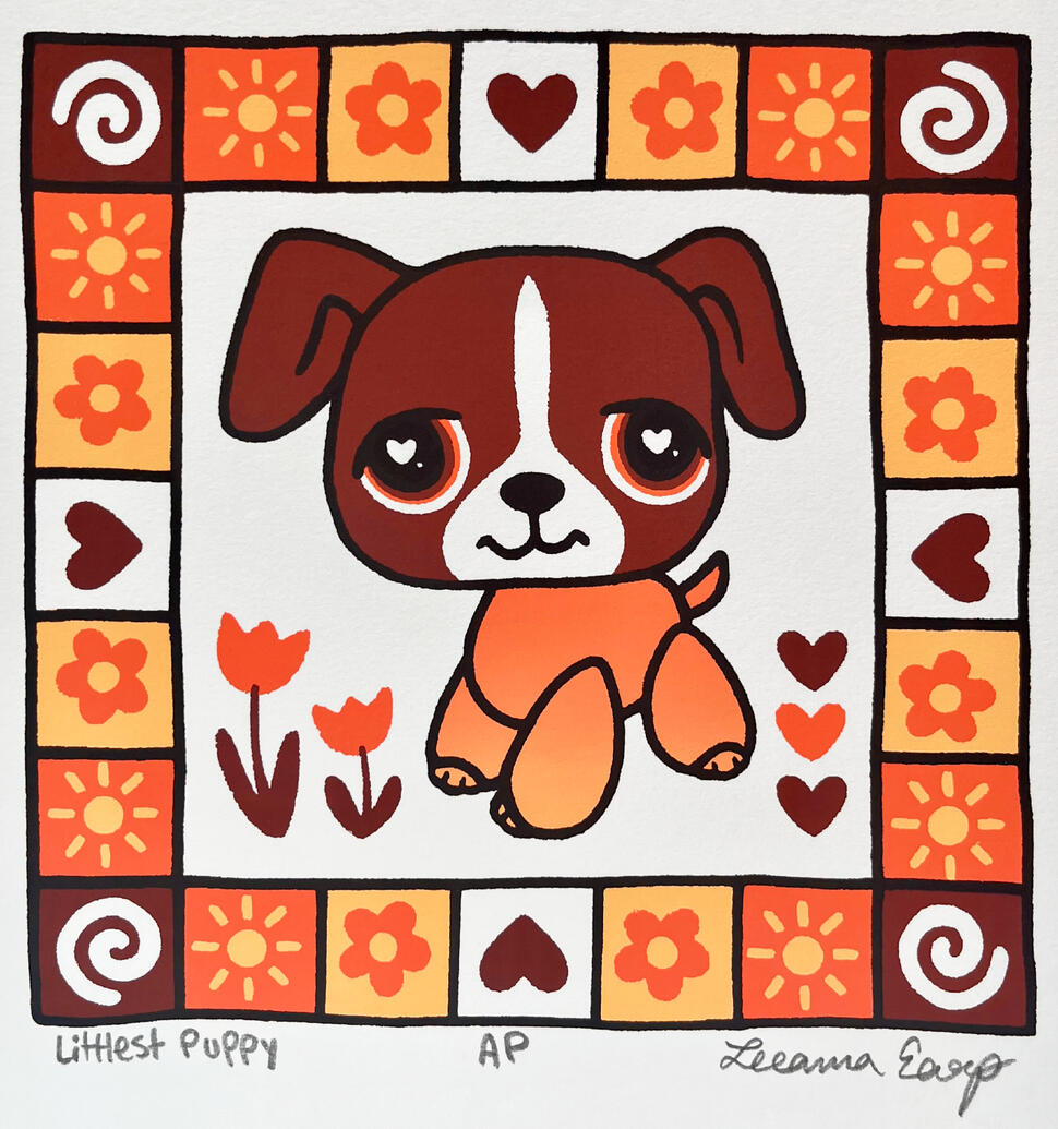 littlest puppy serigraph, 8x8 (2025) (Contribution to a "Littlest Pet Shop" Themed Print Exchange)