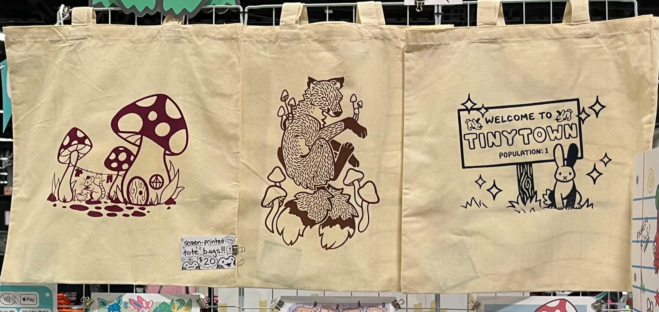 mousehouse, jupiter, &amp; tinytown (screen-printed tote bags)