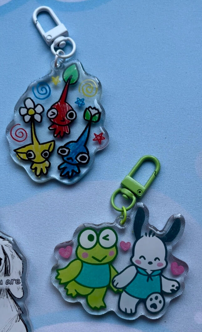 pikmen trio &amp; sanrio bffs (fanart acrylic keychains)